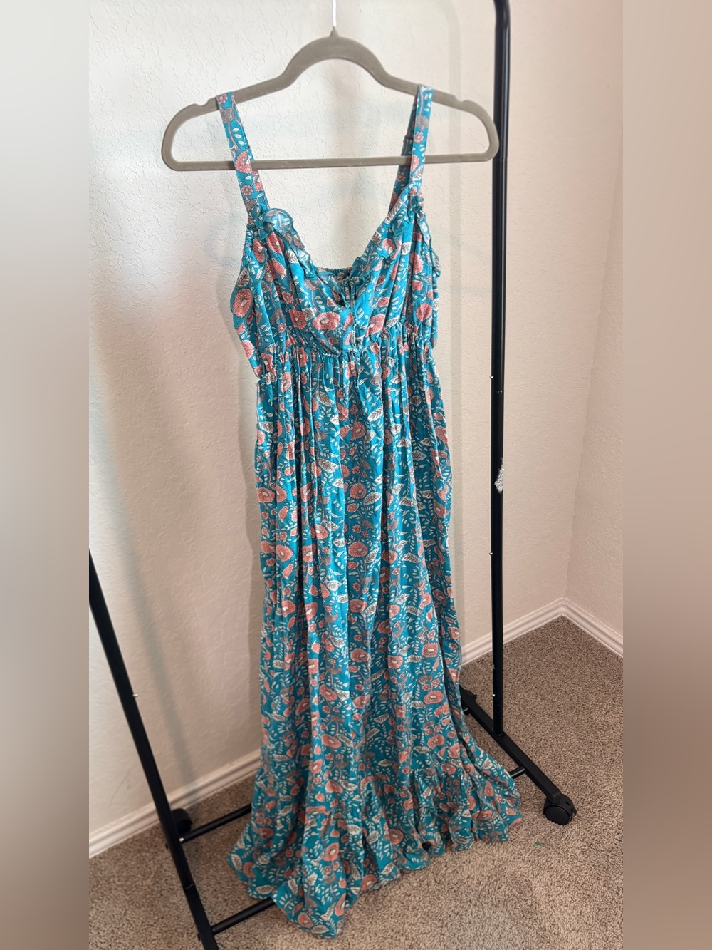 NATURAL LIFE Turquoise Floral Maxi Dress with Pink Accents